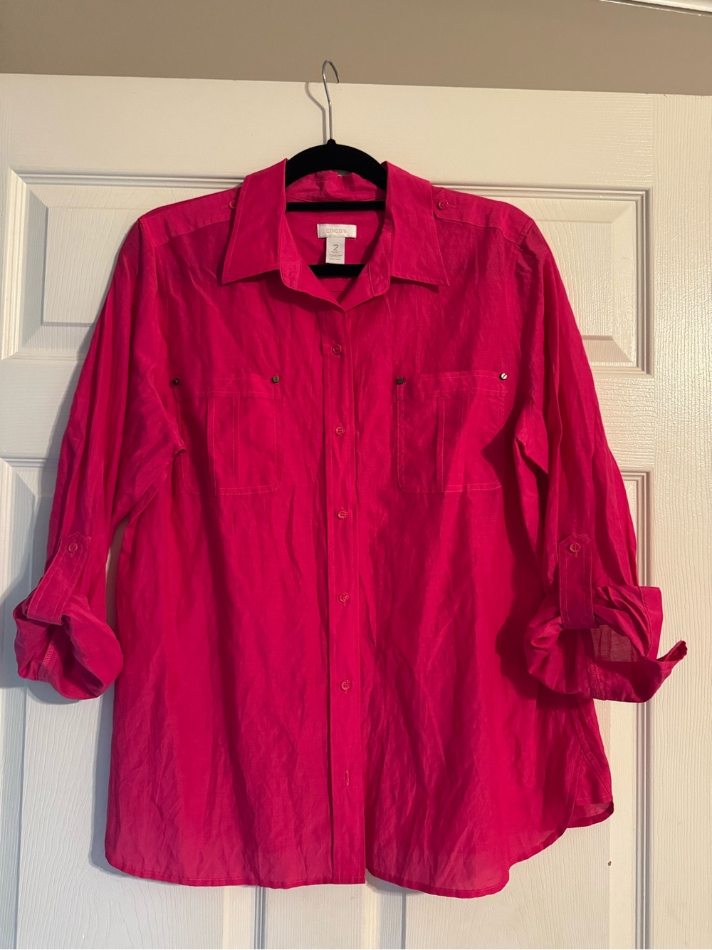 Chico's Women's Button-Down Shirt in Hot Pink